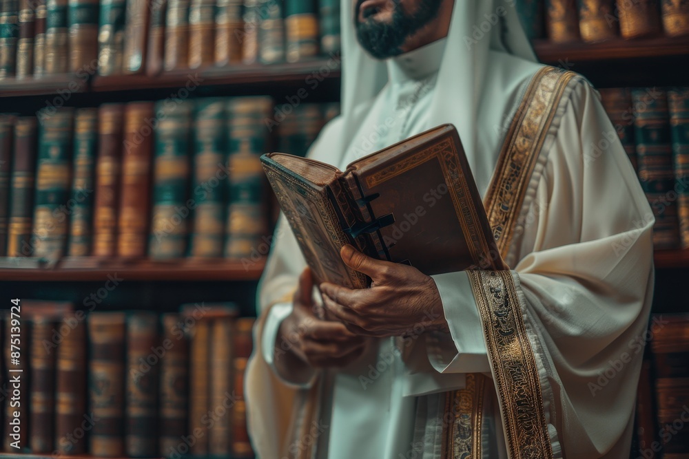 Fototapeta premium Man Reading Book in Library