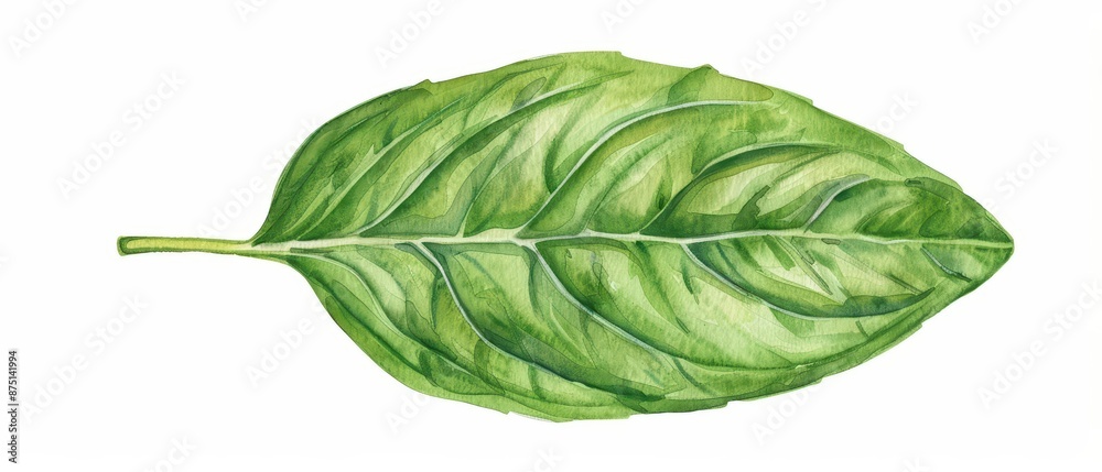 A lively watercolor illustration of a basil leaf A lively watercolor illustration of a basil leaf