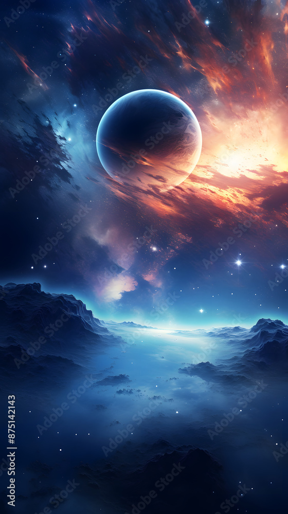 Digital space with Milky Way and nebula abstract graphic poster background Digital space with Milky Way and nebula abstract graphic poster background