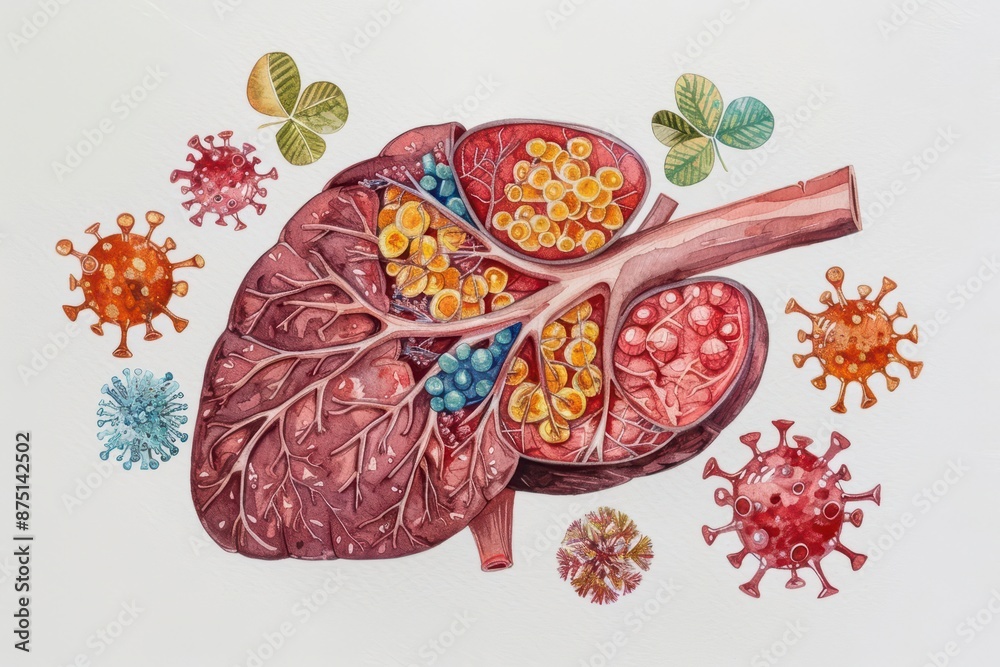 A nuanced watercolor depiction of hepatitis A nuanced watercolor depiction of hepatitis