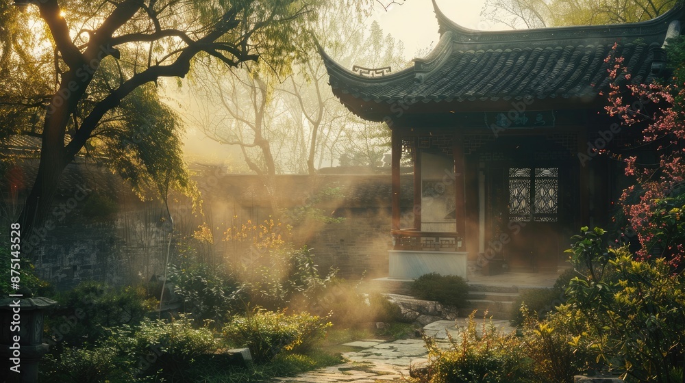 Fototapeta premium Serene Ancient Chinese Aesthetic Atmosphere