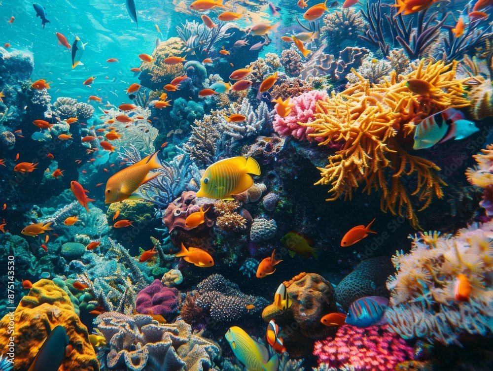Obraz premium Colorful Underwater Coral Reef TeemingMarine Life and Vibrant Colors
