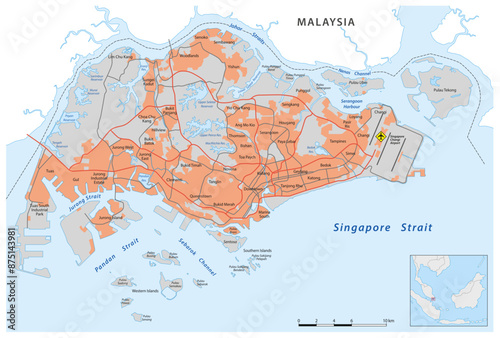 Obraz na płótnie Detailed road map of the Republic of Singapore w salonie