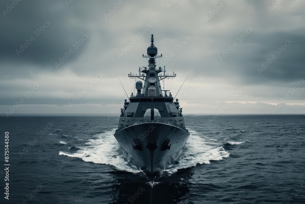 A versatile cruiser designed for rapid response and multimission capabilities, playing a key role in naval strategy and defense with copy space A versatile cruiser designed for rapid response and multimission capabilities, playing a key role in naval strategy and defense with copy space