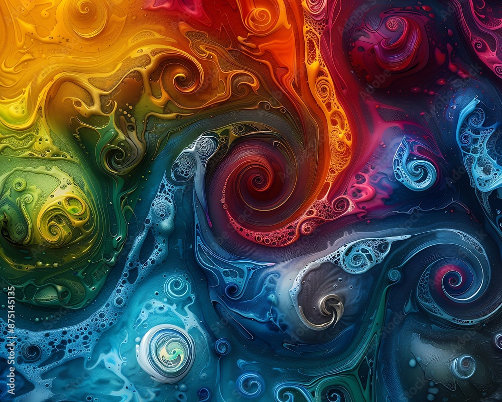 Abstract background with liquid paint swirls in various colors, forming intricate patterns on paper, ideal for fabric design. Abstract background with liquid paint swirls in various colors, forming intricate patterns on paper, ideal for fabric design.