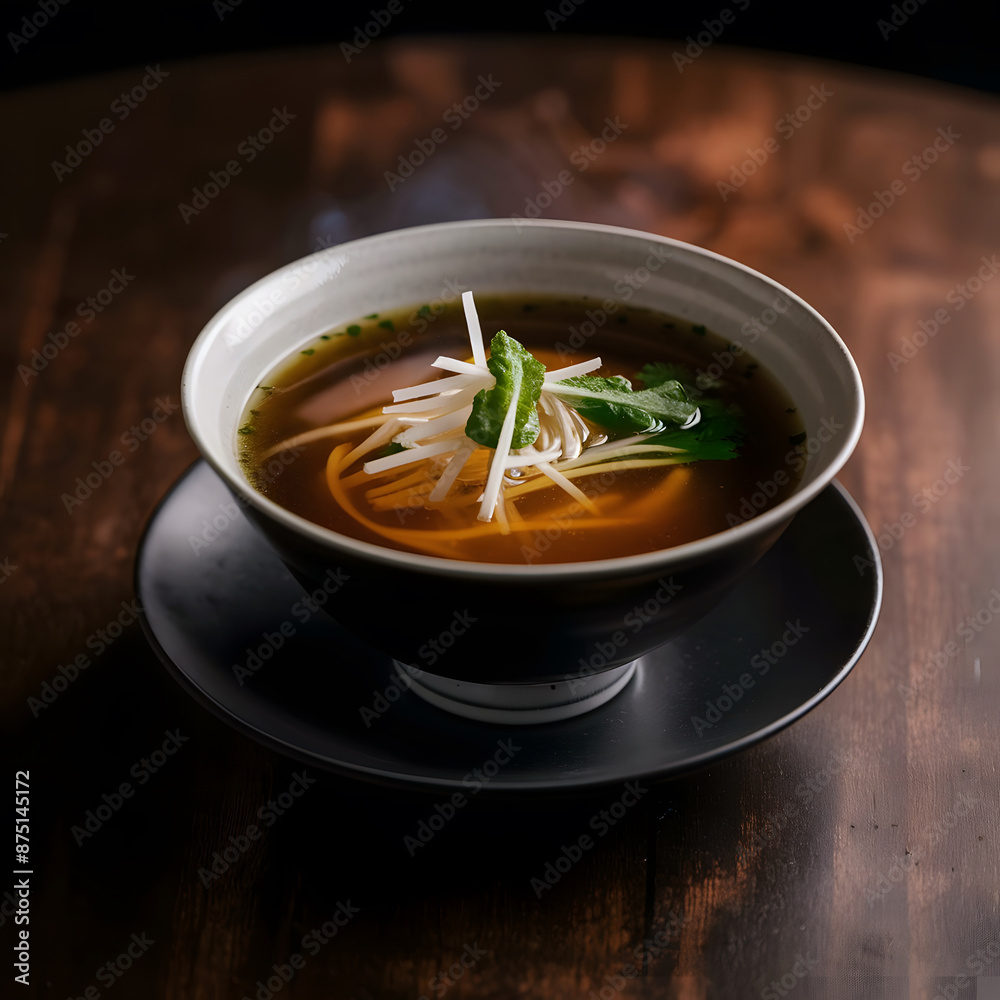 Bowl of soup with vegetables on the wooden table Bowl of soup with vegetables on the wooden table