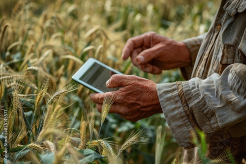 Farmer Using Tablet in Wheat Field