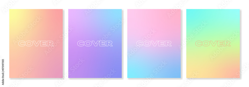 Set of 4 universal cover templates with colorful gradient backgrounds with soft transitions. For brochures, booklets, catalogues, posters, branding, social media, business cards and other projects. Set of 4 universal cover templates with colorful gradient backgrounds with soft transitions. For brochures, booklets, catalogues, posters, branding, social media, business cards and other projects.