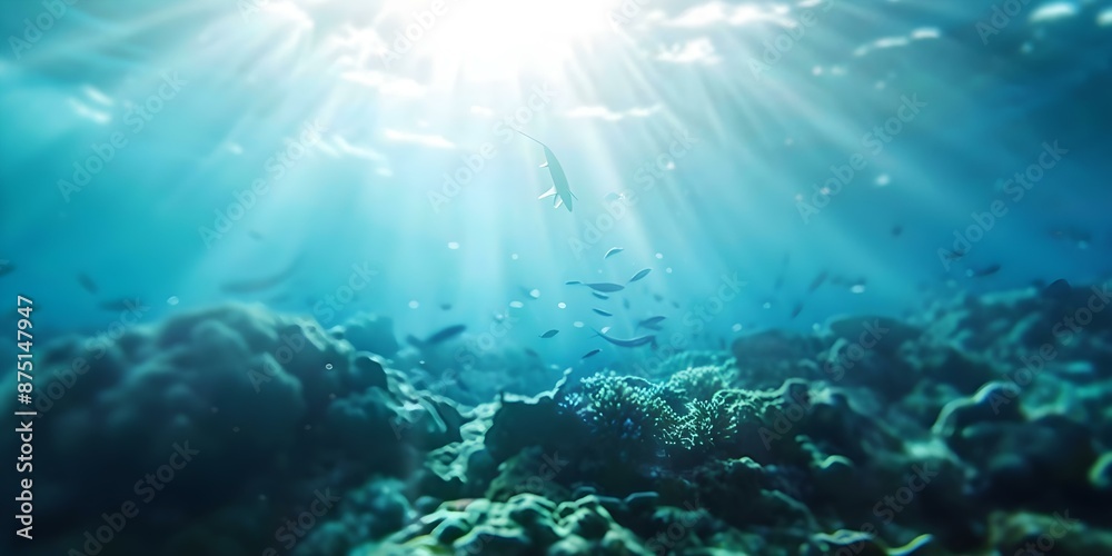 Fototapeta premium Envisioning an Underwater Wonderland with Rich Marine Life and Sustainable Energy Sources. Concept Underwater Photography, Marine Conservation, Renewable Energy Solutions, Oceanic Biodiversity