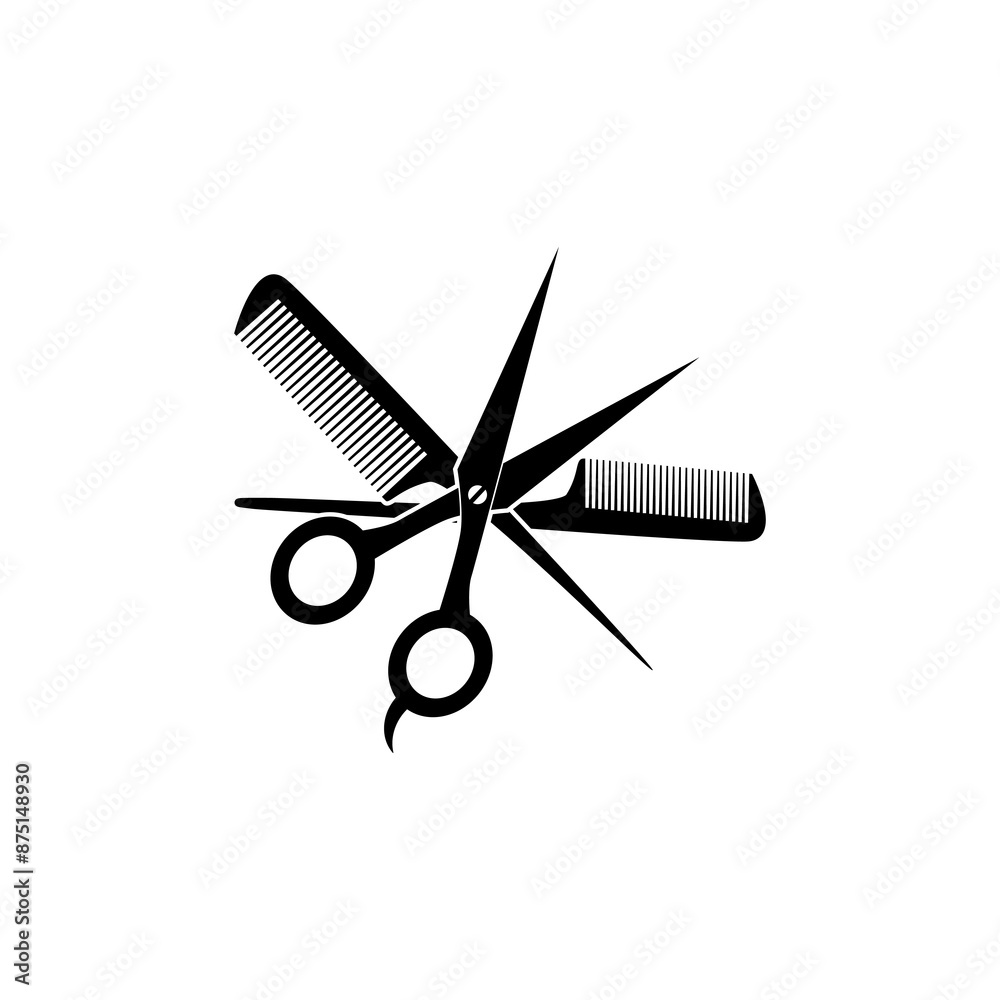 Scissors and hairbrush graphic icon. Sign of crossed scissors and hair brush isolated on white background. Barbershop symbol. Modern vector illustration. Scissors and hairbrush graphic icon. Sign of crossed scissors and hair brush isolated on white background. Barbershop symbol. Modern vector illustration.
