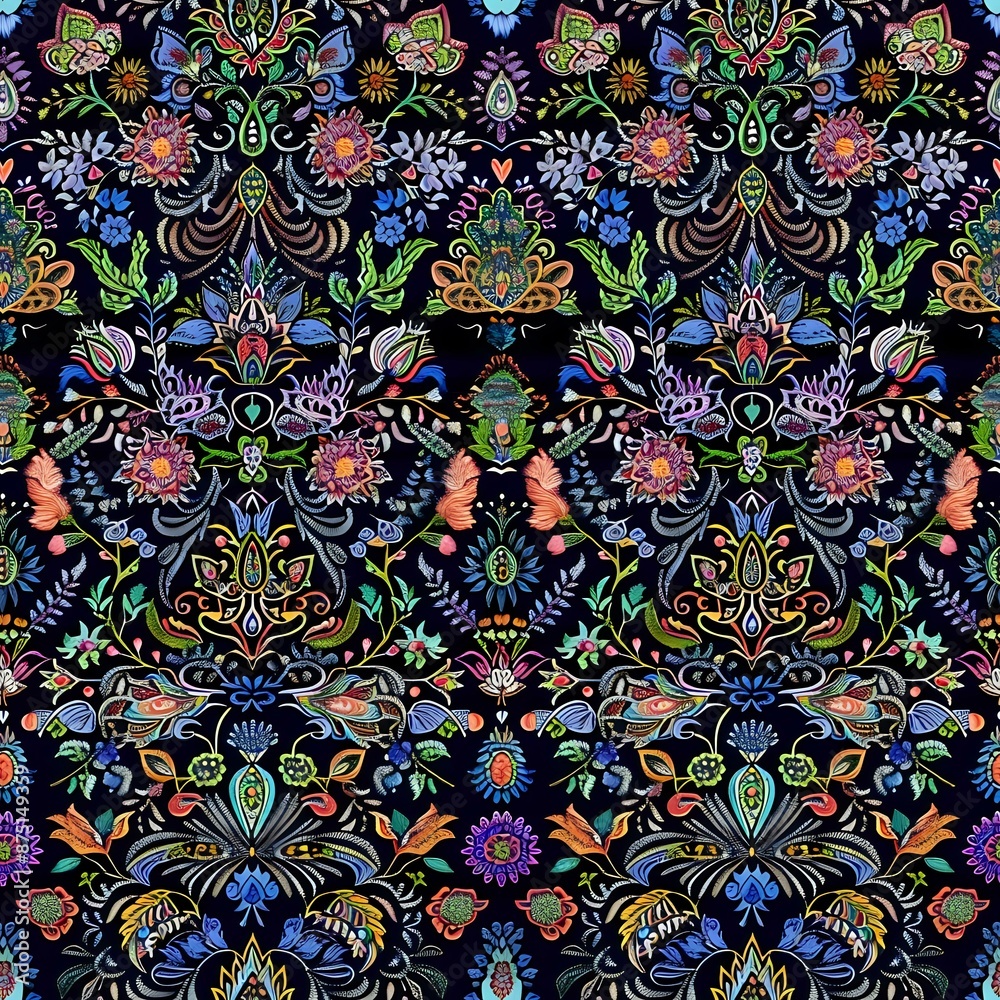 Charming Blue, Green, and Pink Floral Grid Pattern for Home Decor Charming Blue, Green, and Pink Floral Grid Pattern for Home Decor