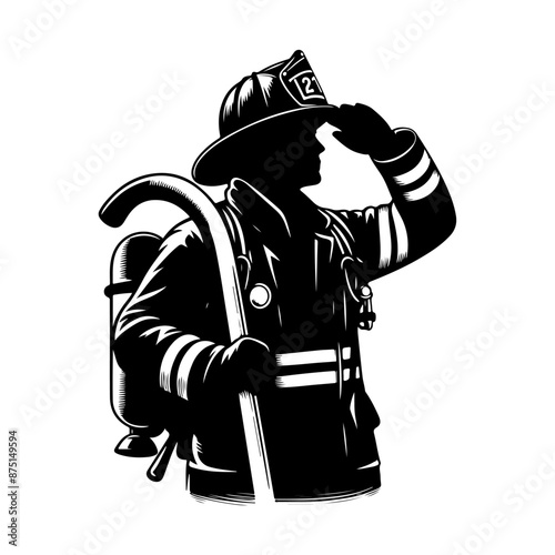 Firefighters pose silhouette, Fireman with equipment silhouette illustration