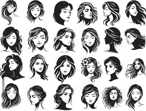 Woman Face silhouette vector illustration style with white background