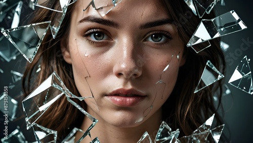illustration of fragmented glass pieces coming together to form a portrait, symbolizing the emotional turmoil and identity struggles of borderline personality disorder. Generative AI