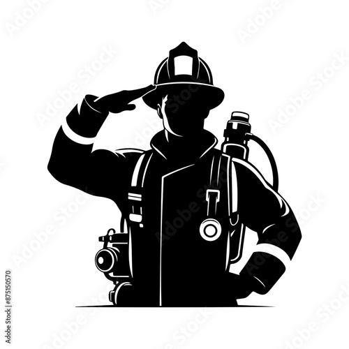 Firefighters pose silhouette, Fireman with equipment silhouette illustration