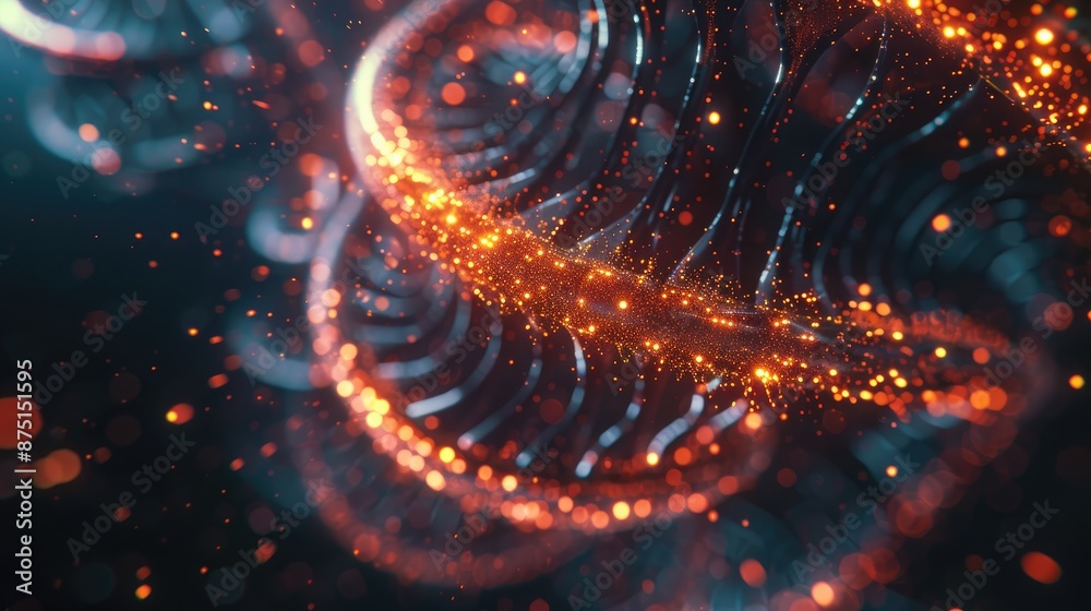 DNA spiral rotates and glows with moving gene particles Collected DNA with gene chains DNA spiral rotates and glows with moving gene particles Collected DNA with gene chains