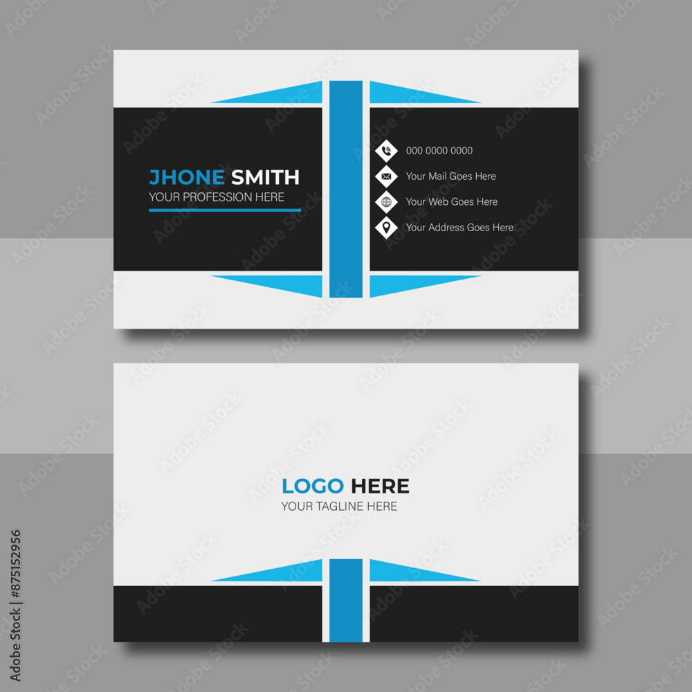 Fototapeta premium Clean Corporate Business Card Layout with blue color. Modern unique creative business card. Business card for business and personal use. Vector illustration design, Print ready,
