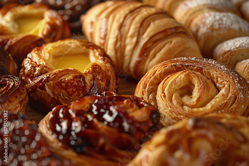 Close up of different baked pastries photo