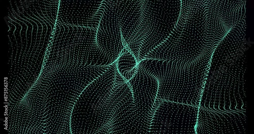 4k clip of Abstract green wave particle over dark background, digital technology and innovation concept