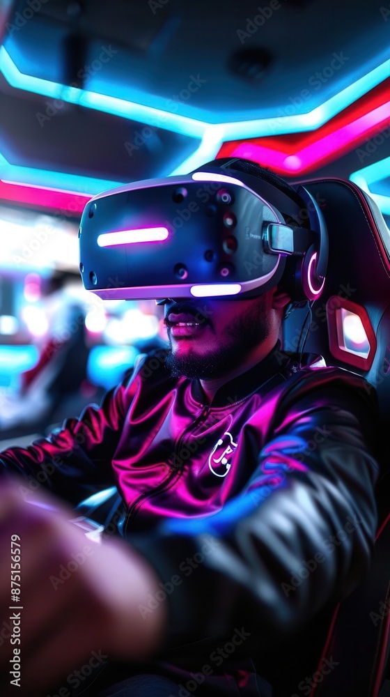 Professional gamer streaming virtual reality games, engaging fans in immersive gaming experiences Professional gamer streaming virtual reality games, engaging fans in immersive gaming experiences