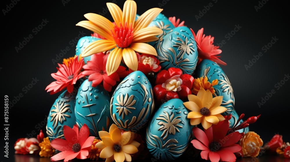 easter eggs in a nest with flowers easter eggs in a nest with flowers