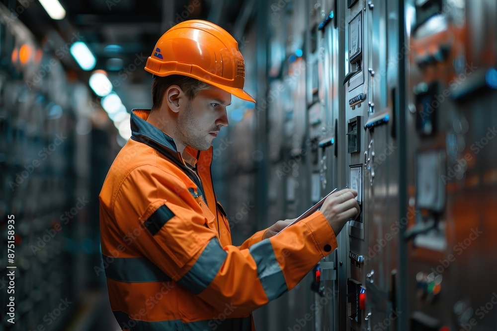 Electrical Engineer Working on Control Panel Electrical Engineer Working on Control Panel