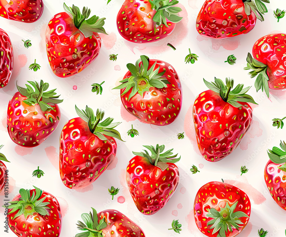 Bright and vibrant image of fresh strawberries and mint leaves arranged on a light background. Perfect for food and beverage promotions, summer campaigns, healthy eating ads, and organic product marke