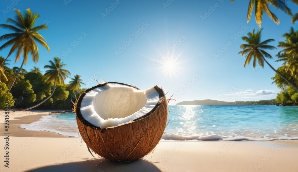 custom made wallpaper toronto digitalFresh coconut lies on the sand of a tropical beach