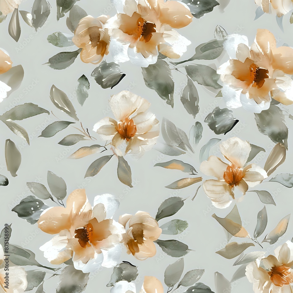 Obraz premium Large Stylized Floral Repeat Pattern in Dark Blue and Pink on Red