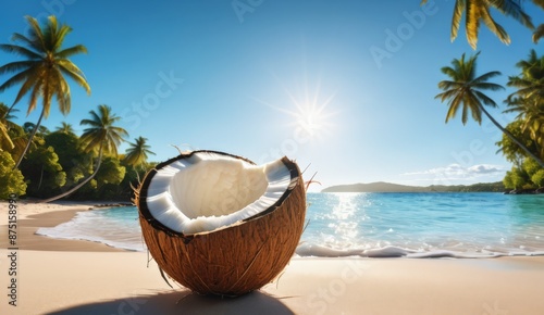 Wallpaper Mural Fresh coconut lies on the sand of a tropical beach Torontodigital.ca