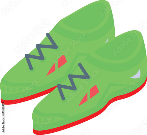 Pair of green soccer cleats with red accents, designed for playing football on grass fields