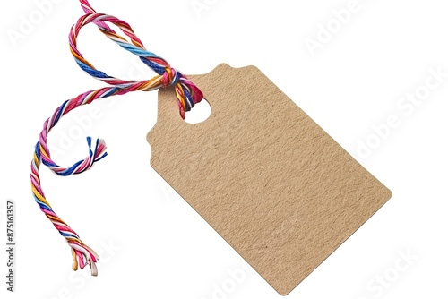 blank price tag from craft paper hang on twisted colorful twine