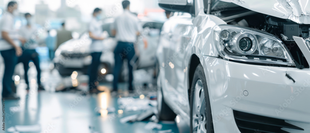 Insurance rep at accident scene documenting details for support. Insurance rep at accident scene documenting details for support.
