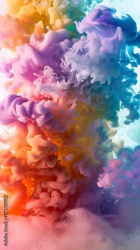 Intricate, vibrant smoke clouds on a white canvas..