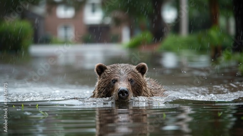 Bear Swimming Through Flooded Street © Pure Imagination