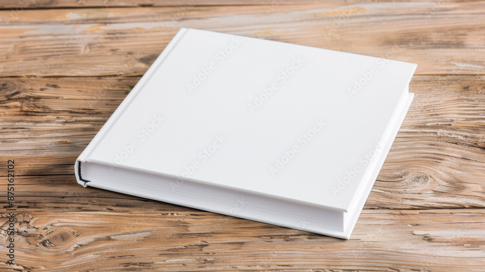 Fototapeta premium Product mockup of blank book cover on wooden table for publishing and literature