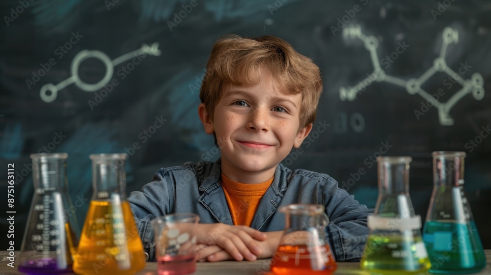 Young Scientist in Classroom with Beakers. Boy in Science Lab in Chemistry lessons. Back to school
Young Scientist in Classroom with Beakers. Boy in Science Lab in Chemistry lessons. Back to school