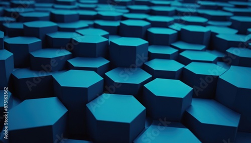 Blue hexagonal background with a lot of different shapes.