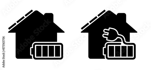Milieu, sun energy, solar panels, plug and play. Environmentally friendly, sun energy. Solar panel that generate electricity. Solar logo. Battery panel concept. Solar cells icon. Home or house concept