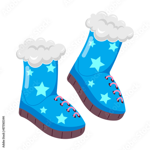Winter boots sticker designed in flat style 

