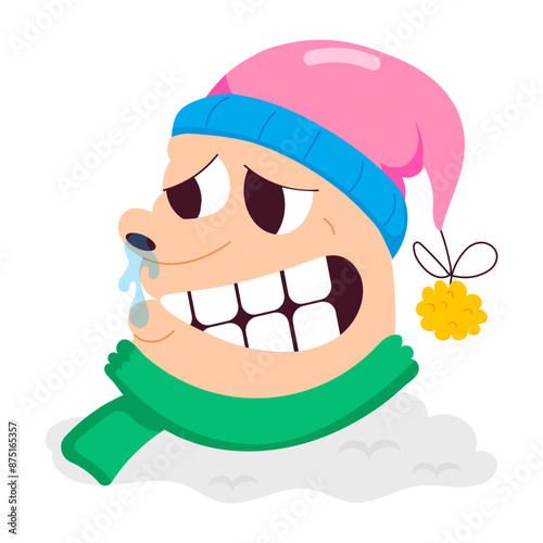 Winter character with runny nose, flat sticker 

