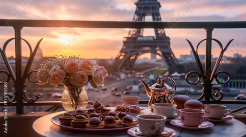 Parisian Balcony Tea Time at Sunset photo