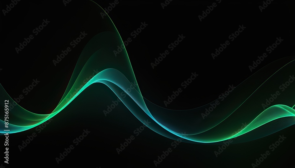 Design elements with green wavy lines and glowing, glittering lines that move softly. black backdrop modern style future technology concept. copy space Design elements with green wavy lines and glowing, glittering lines that move softly. black backdrop modern style future technology concept. copy space