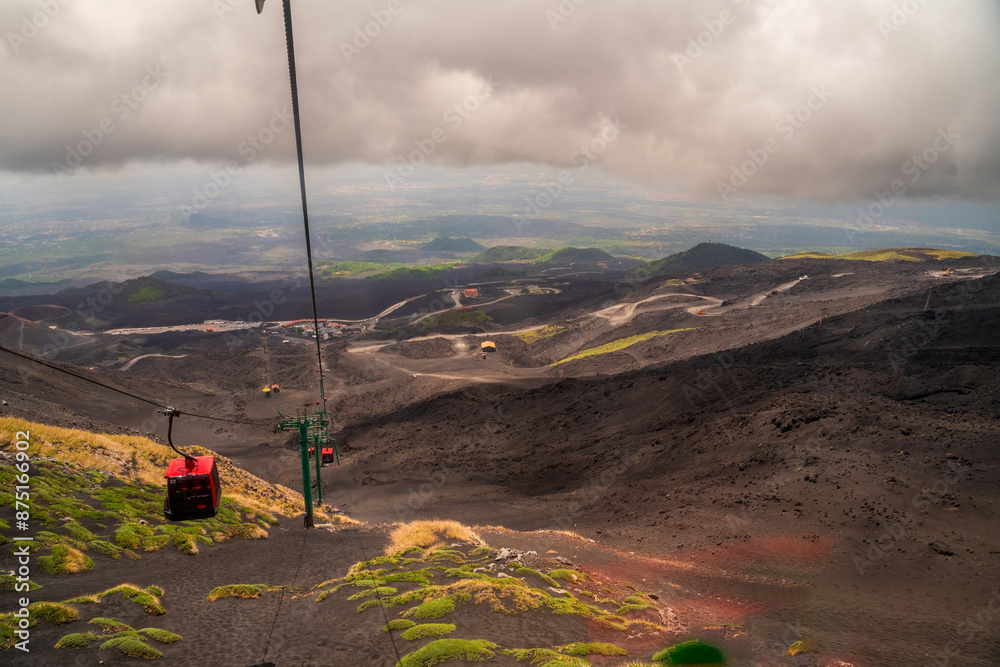 Funivia del Etna cable railway to Etna volcano. Sicily, Italy