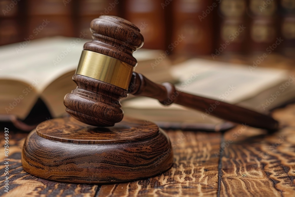 Gavel on Wooden Table with Book