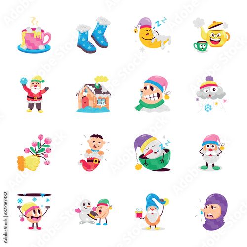 WebSet of Winter and Xmas Flat Stickers