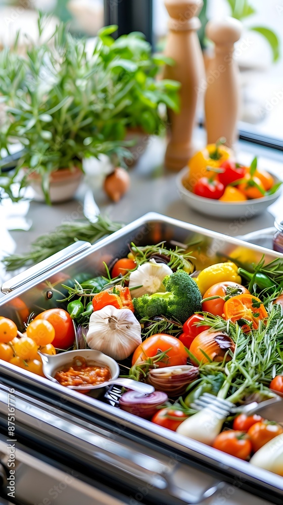 Roasted Vegetables in Rotisserie Oven with Vinaigrette Dressing Roasted Vegetables in Rotisserie Oven with Vinaigrette Dressing