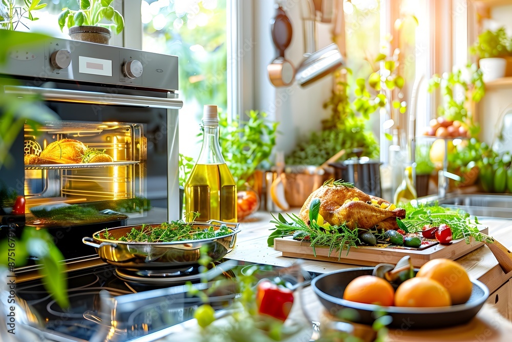 Cozy Kitchen with Convection Oven and Olive Oil for Baking Fresh Homemade Meals Cozy Kitchen with Convection Oven and Olive Oil for Baking Fresh Homemade Meals
