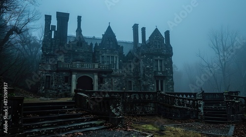Spooky old gothic castle, foggy night, haunted mansion © Ahmad M.