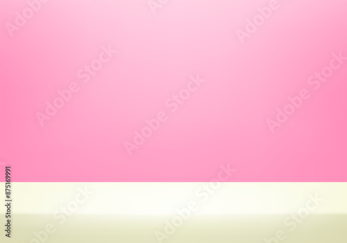 Pink and cream Studio background. Space for selling products on the website. Pink Background Empty Room Studio with table. Business backdrop. Vector illustration.